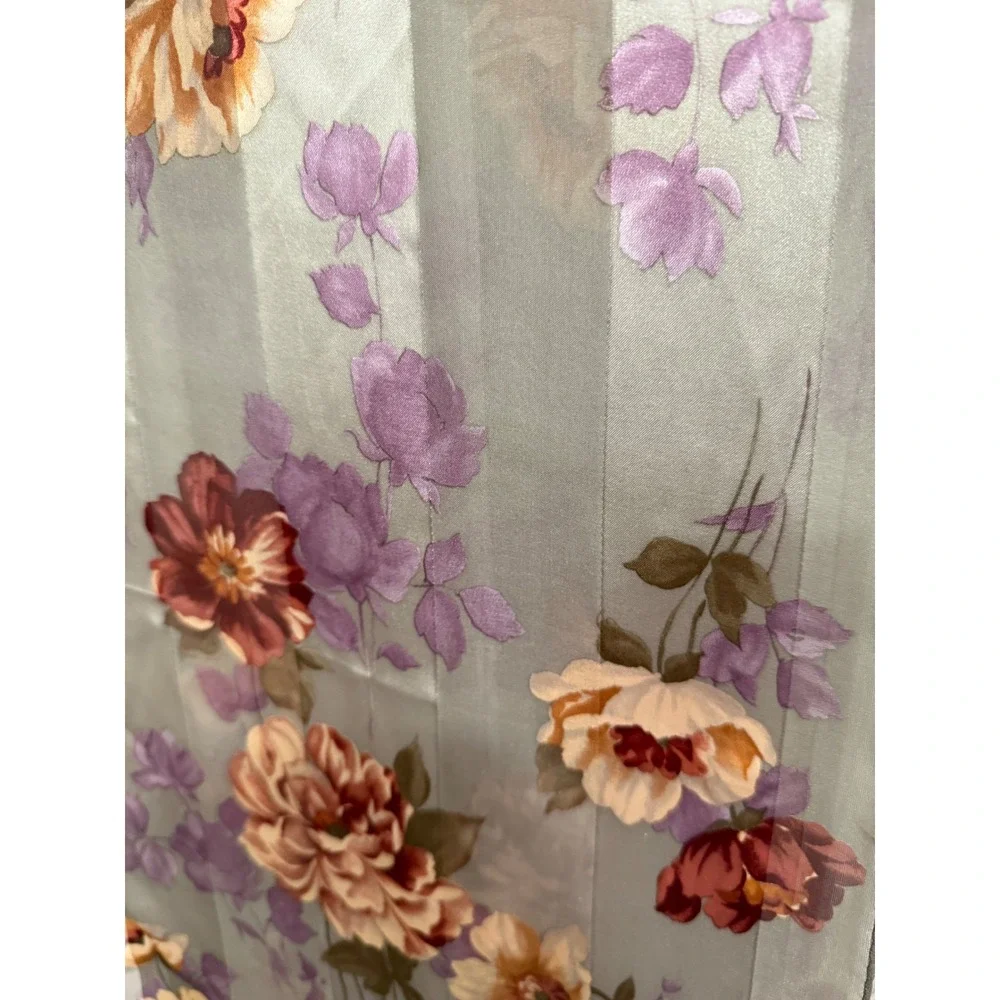 Accessory Street Silk Scarf Sage Green Floral Striped Sheer Rectangular Wrap NWT